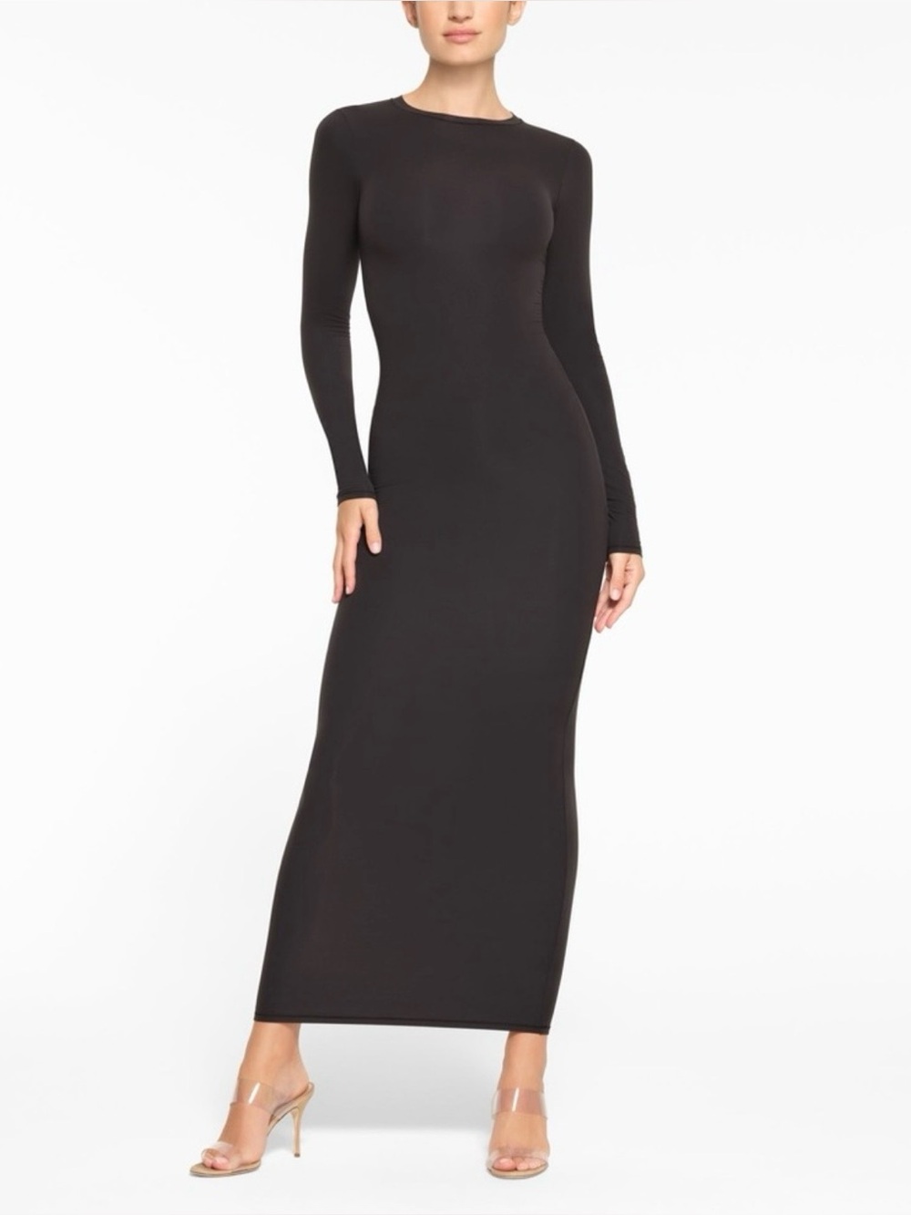 NWT Skims Fits Everybody Crew Neck Long Sleeve Dress in Onyx, Size L